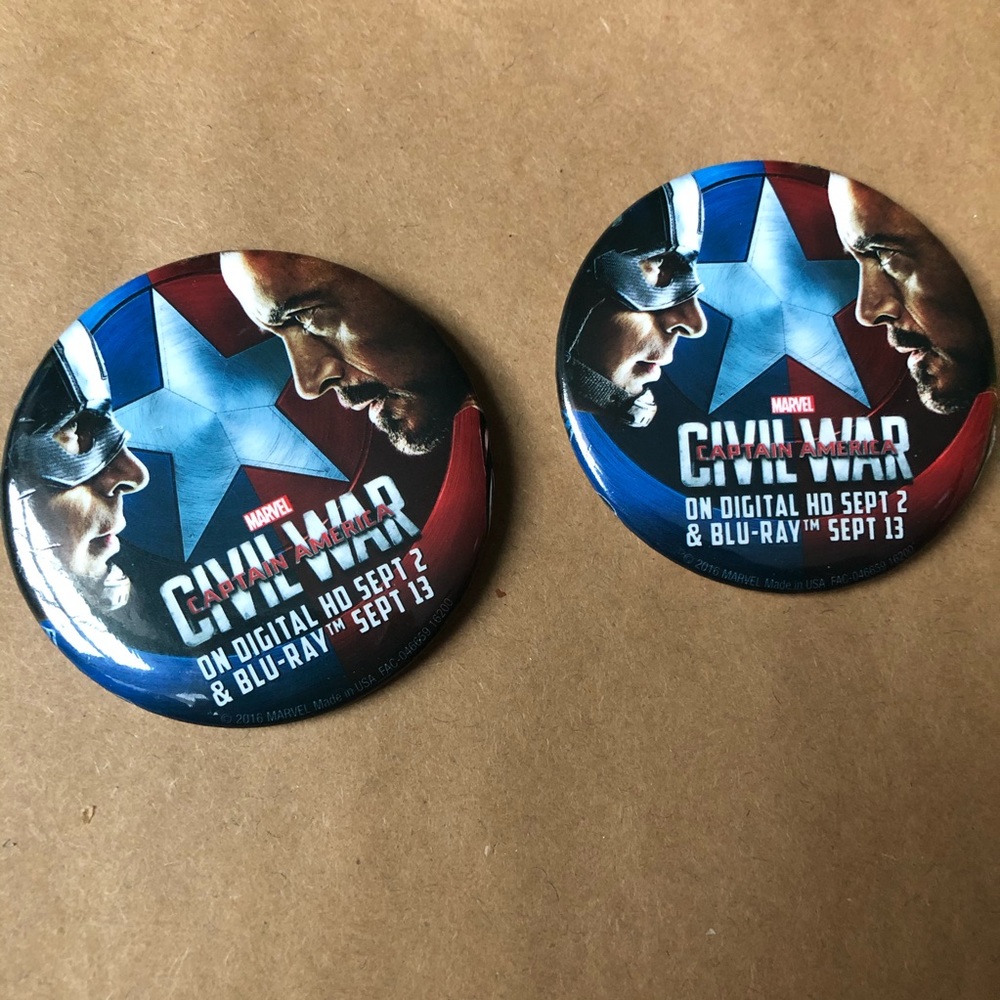 2 RARE Captain America Civil War Promotional Pins